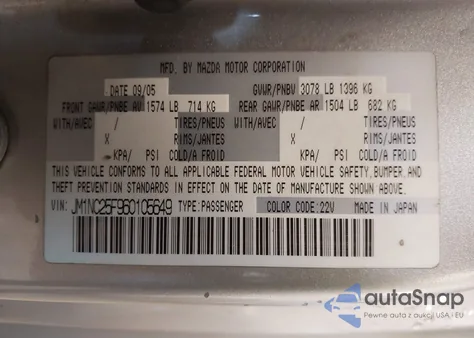 2006 Mazda Mx-5 из США, поврежденный, VIN JM1NC25F960105649